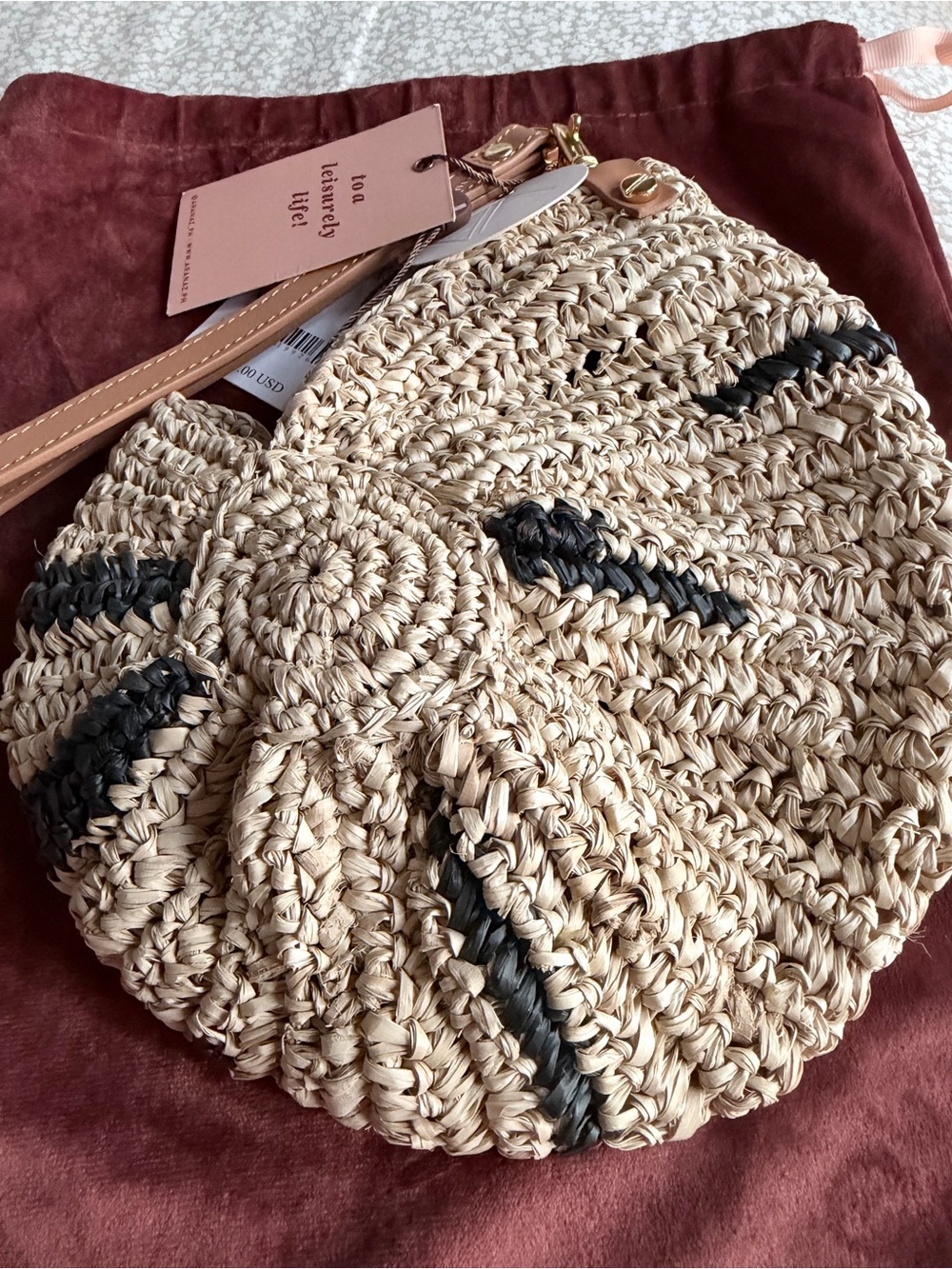 Free People Natural Straw Round Wristlet with Black Accents - Picture 6 of 6
